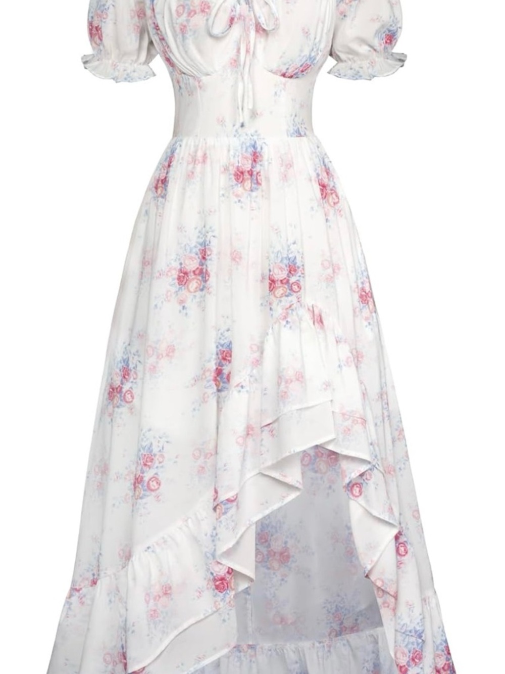 White Floral Corset Waist Asymmetrical Maxi Dress